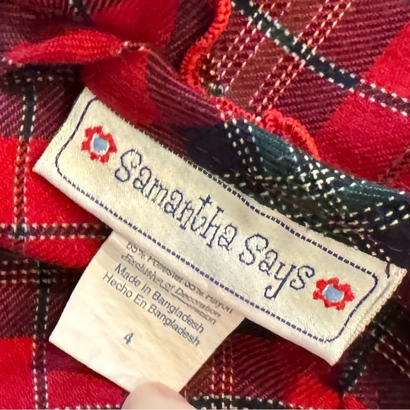 Samantha Says Plaid Red and black Girls Dress Floral Accents 4 - Picture 2 of 3